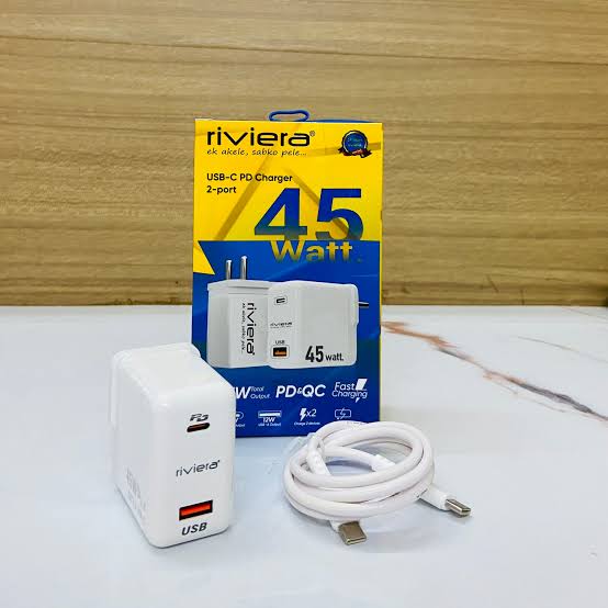 Riviera 45 Watt "USB + PD" Two Port Super Fast Charger PD&QC