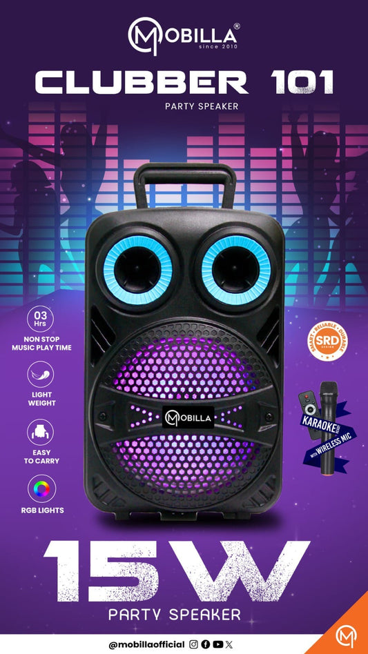 Mobilla Clubber 101 Party Speaker with Karaoke Wireless Mic