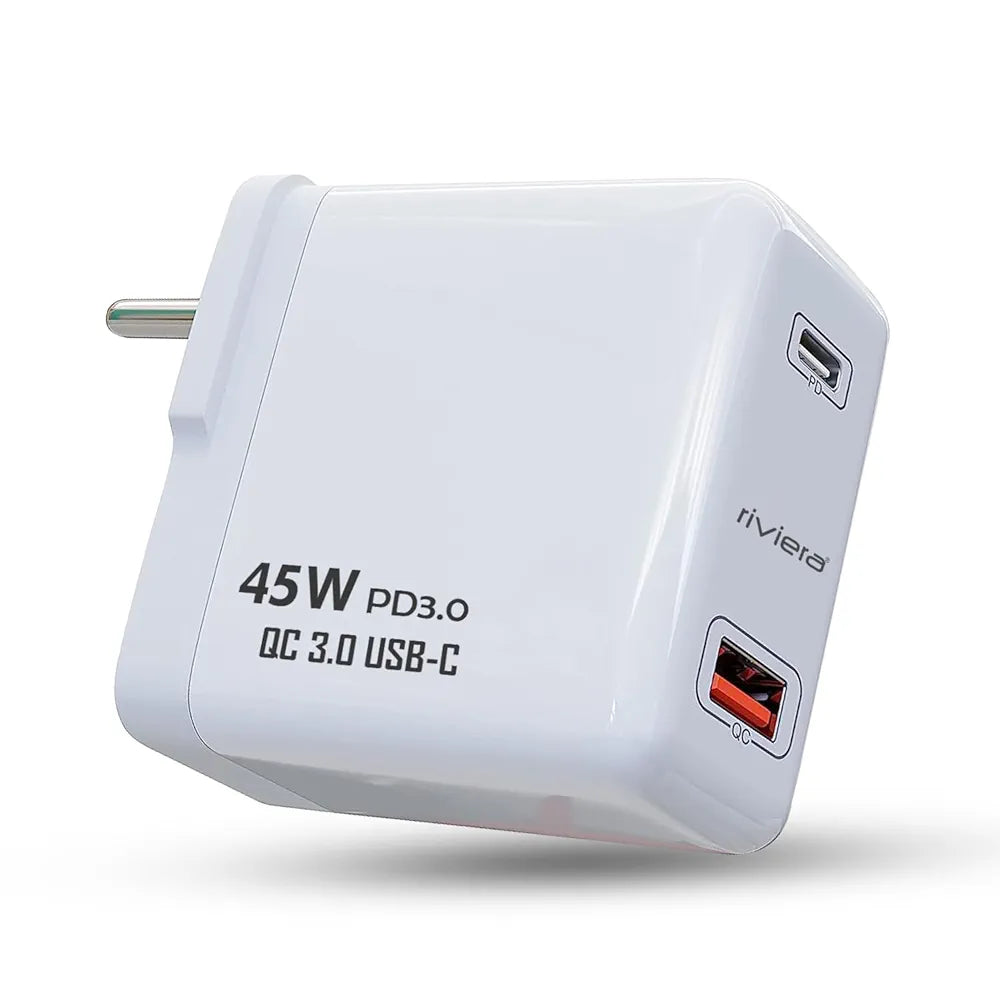 Riviera 45 Watt "USB + PD" Two Port Super Fast Charger PD&QC