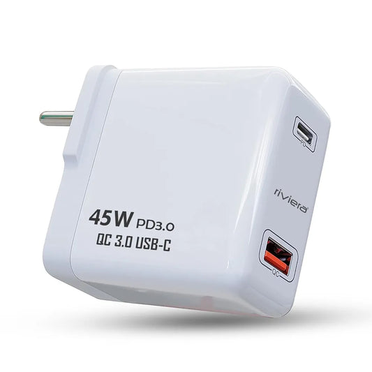 Riviera 45 Watt "USB + PD" Two Port Super Fast Charger PD&QC