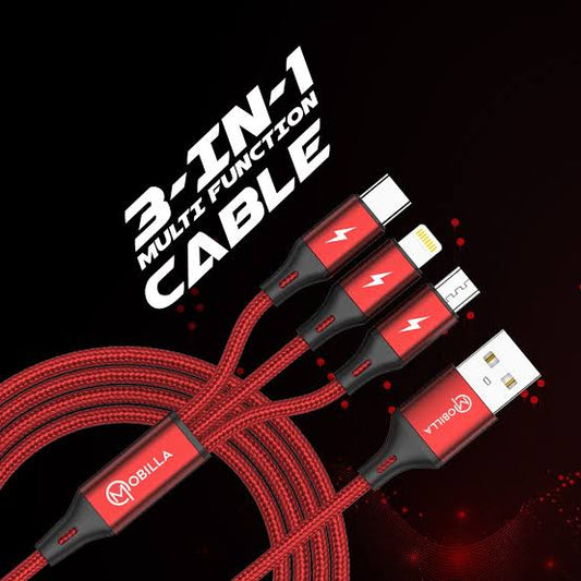 Mobilla LINKERT541 3in1 Multi Function 4Amp Fast Charging Cable For Micro USB, Type-C, Lightning iPhone