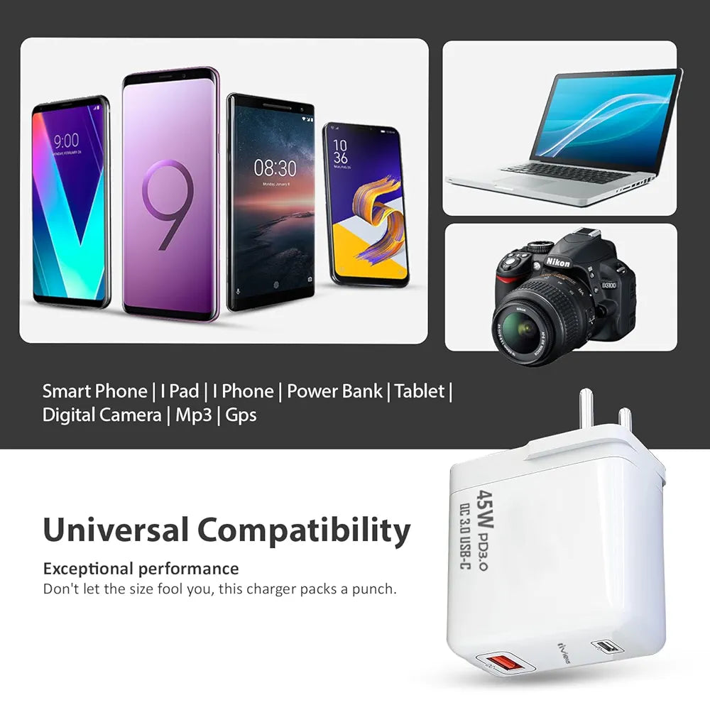 Riviera 45 Watt "USB + PD" Two Port Super Fast Charger PD&QC