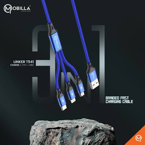 Mobilla LINKERT541 3in1 Multi Function 4Amp Fast Charging Cable For Micro USB, Type-C, Lightning iPhone