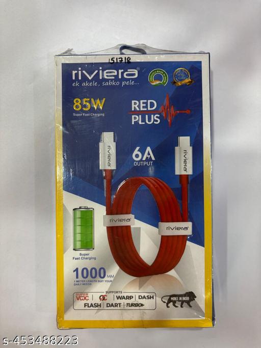 Riviera 85W Super Fast 6Amp "PD" Charging Cable Red Plus Type-C to Type-C