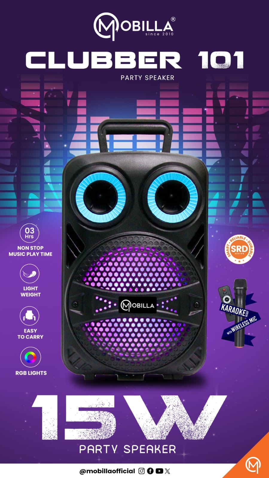 Mobilla Clubber 101 Party Speaker with Karaoke Wireless Mic