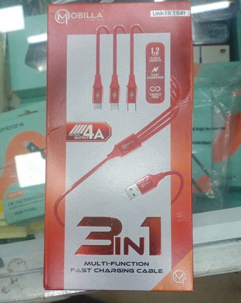 Mobilla LINKERT541 3in1 Multi Function 4Amp Fast Charging Cable For Micro USB, Type-C, Lightning iPhone